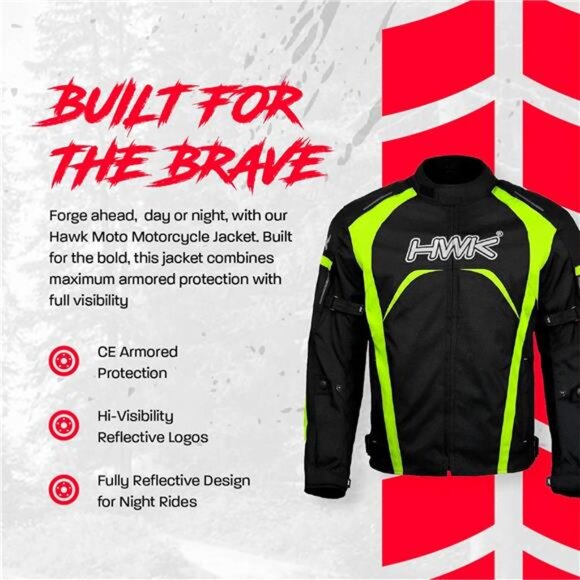 Motorcycle Jacket for Men & Women, Waterproof, High Visibility Rain Jacket - Picture 2 of 7